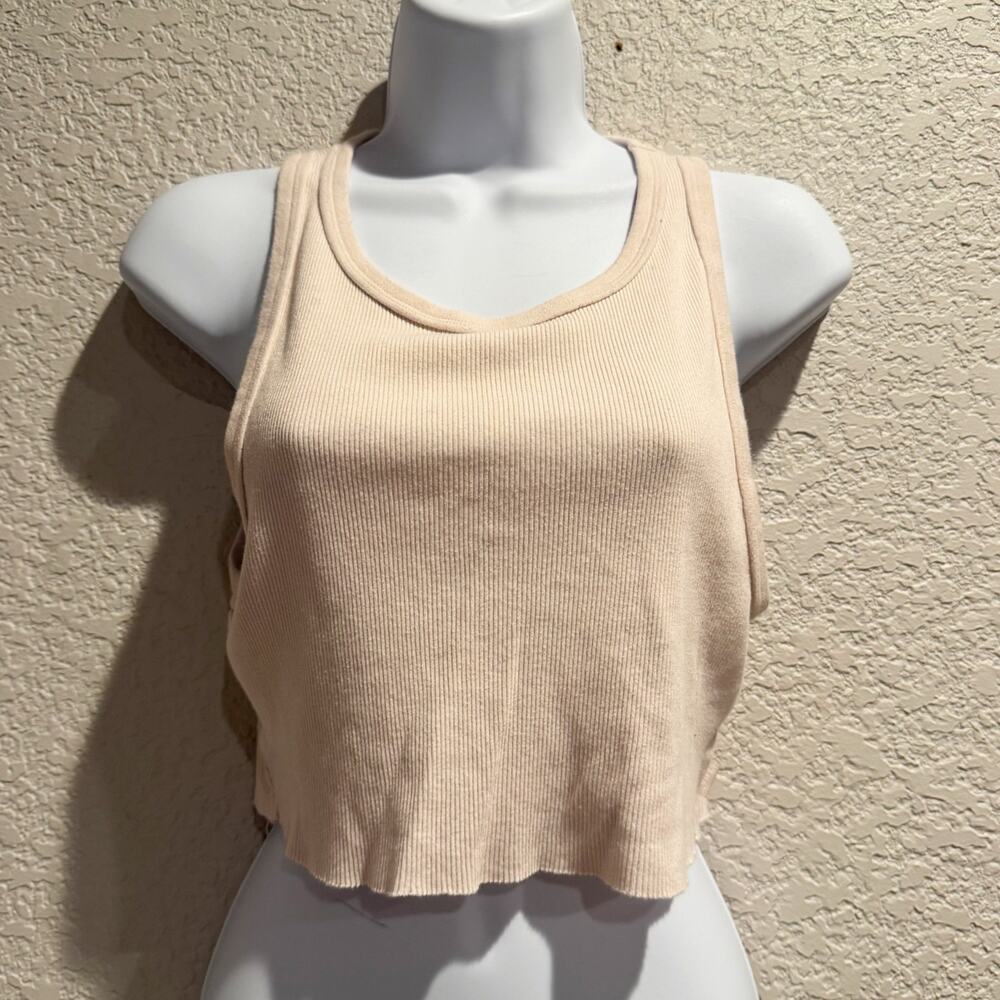 tna | basic pale pink ribbed cropped women's casual tank top sz L